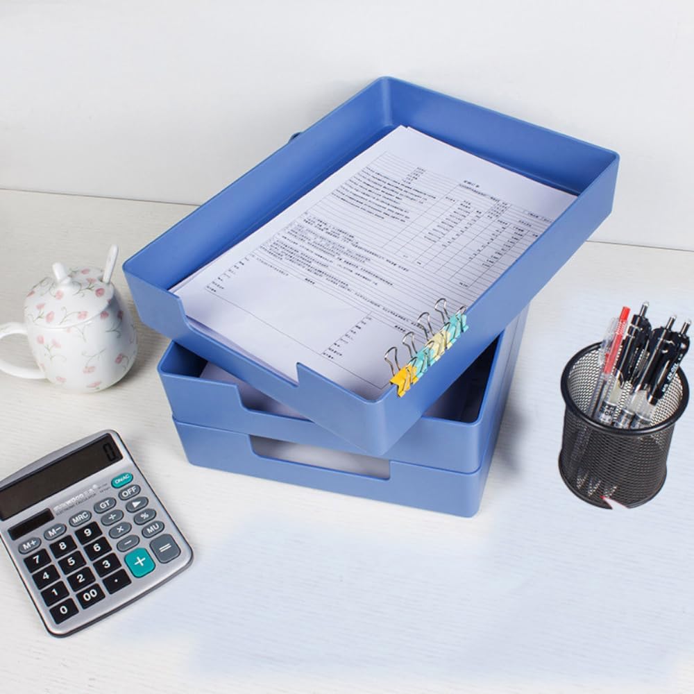 Desk Letter Tray, 2PCS A4 Size Plastic Stackable File Document Organizer, Office Desktop File Paper Holder, Book Storage Rack,Anti-Skid Stacking Support for Office Supplies (White)