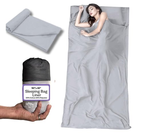 XL Sleeping Bag Liner 90"x 40" Cotton/Polyester Blend,Travel Sheet for Hotels, Camping Sheets, Portable Zippered Sack, Self Tan Sleep Sack, Reinforced Seams, Pillow Pocket, Warm & Cold Weather