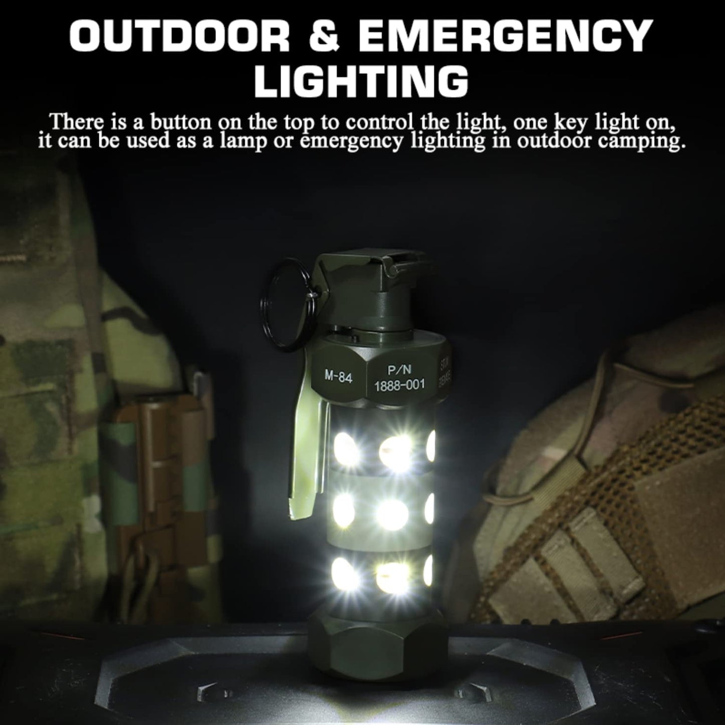 Zhongren M-84 CS Airsoft Flashlight Flashbang Plastic Grenade Toy Model Emergency Camping Lamp Portable Lantern Tactical Gear Accessories for Army Fans Military