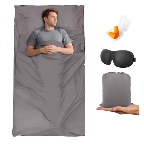 BREENHILL Sleeping Bag Liner, Camping Sheets & Travel Sheet, Hostels & Traveling Adult Sleep Sack for Backpacking, Hotels Lightweight Single & Double Camping Sleeping Bag Liners Grey