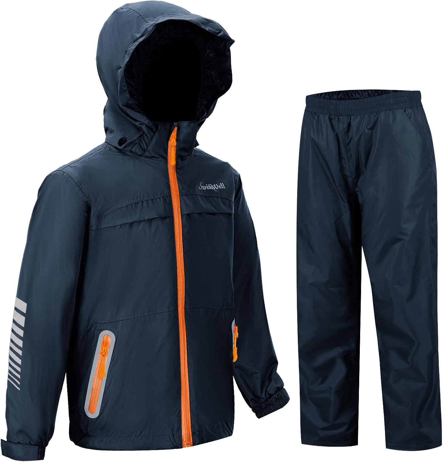 SWISSWELL Kids Rain Gear Boys Girls Youth Waterproof Rain Suit Breathable Reflective Raincoat and Pants