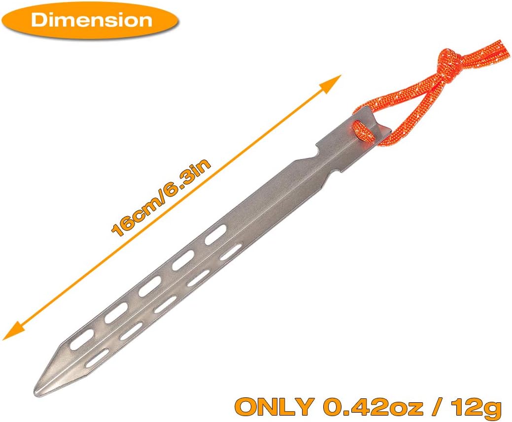 Ultralight Titanium Tent Stakes 6 Pack - V-Shaped Tent Pegs with Reflective Pull Cords - Made for Camping