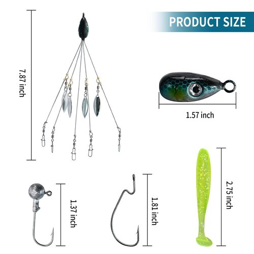 Vkinman 21Pcs 5 Arms Alabama Umbrella Rig for Bass Striper Rig Fishing Lures Bait Kit with Swimbaits for Walleye Trout Perch Freshwater/Saltwater Boat Trolling