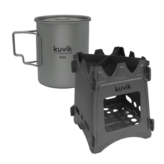 Kuvik 550ml (18.6 oz) Titanium Cup & Titanium Wood Stove Bundle