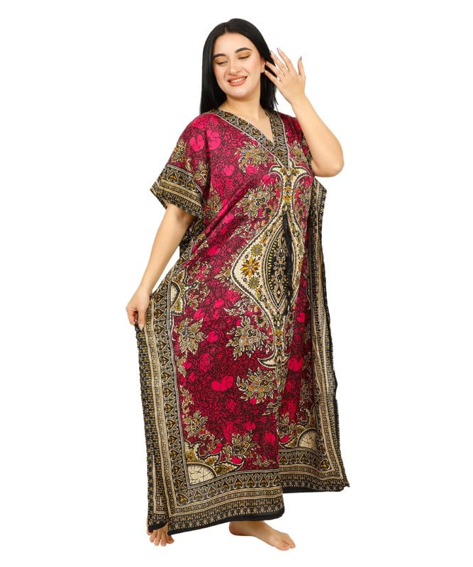Women's Pink Long Kaftan Maxi Dress - One Size Beach Cover Up