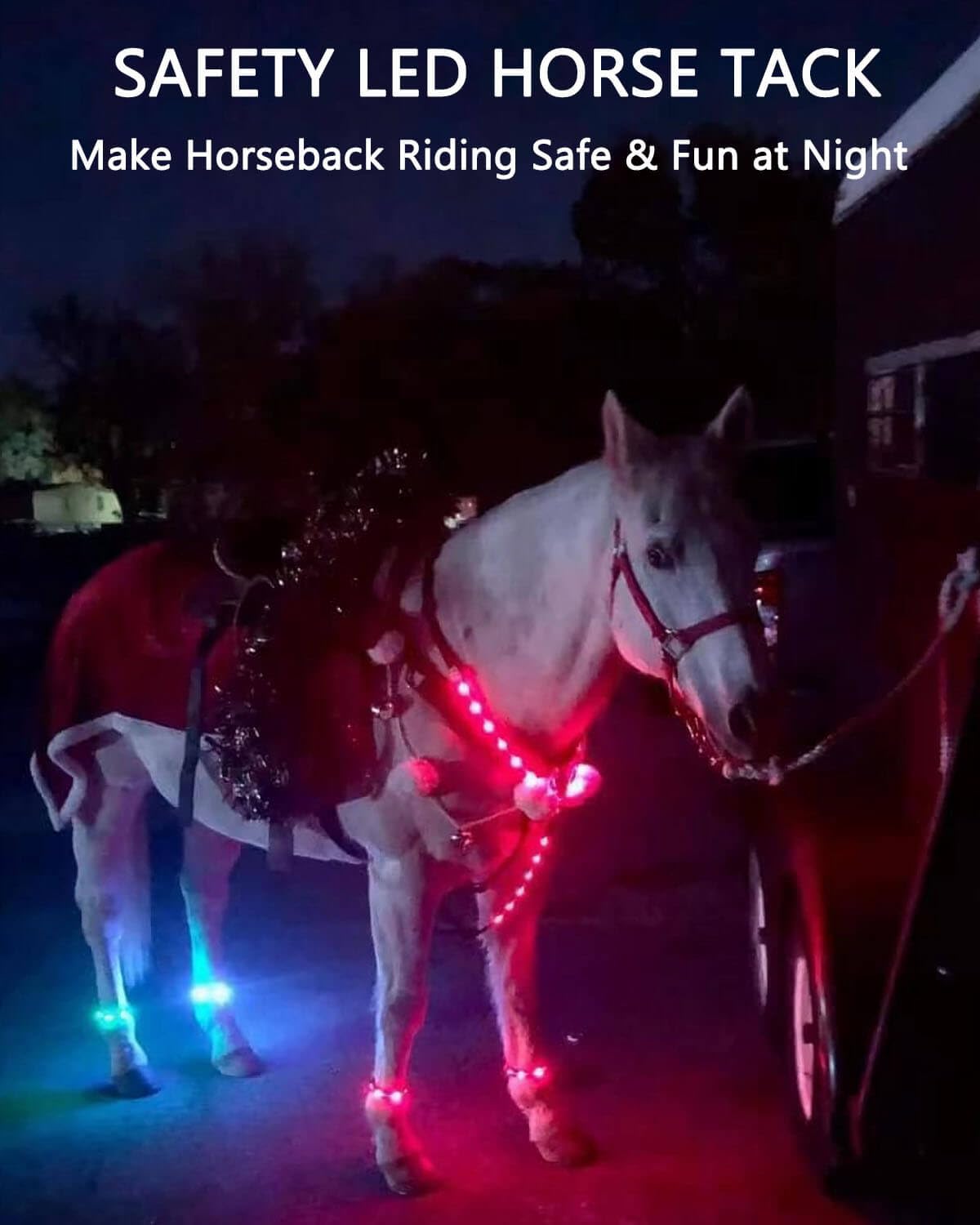 5pcs LED Horse Breastplate Collar & Leg Band, 7 Colors in 1 Light up Tack Set, USB Rechargeable Harness & Leg Strap - Added Visibility & Safety for Night Riding