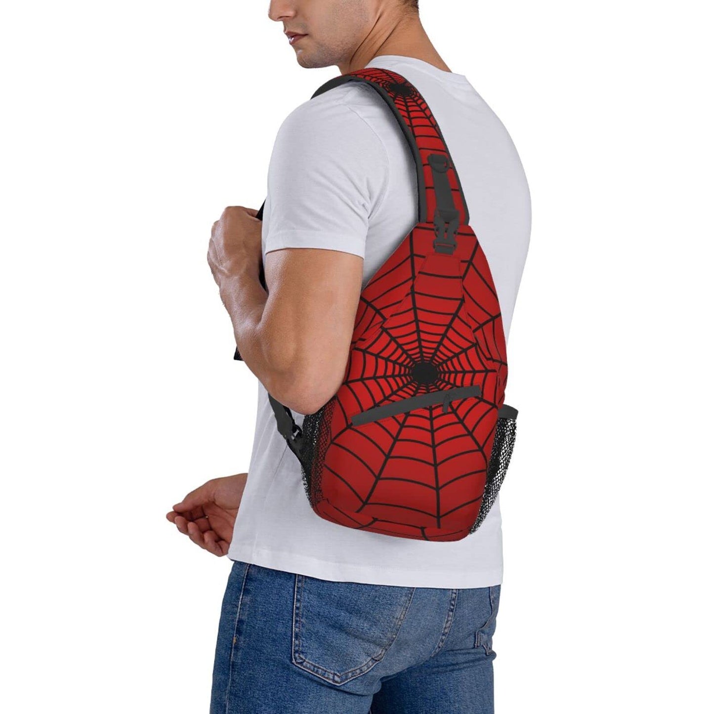 COFEIYISI Red Spider Web Sling Bag Crossbody Backpack for Men Women Spiders Web Pattern on Bright Red Background Chest Bag Adjustable Casual Shoulder Backpack Gym Sport Travel Hiking Daypack