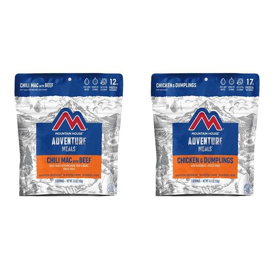 Mountain House Chili Mac with Beef | Freeze Dried Backpacking & Camping Food | 2-Servings & Chicken & Dumplings | Freeze Dried Backpacking & Camping Food |2 Servings