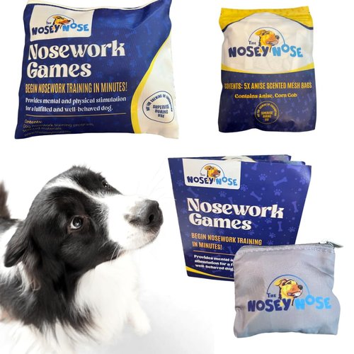 The Nosey Nose Dog Scent Training Kit - Anise Scent Zipper Pouch with Bag & Brain Puzzle Games - Nosework Scentwork Games for All Ages Dog