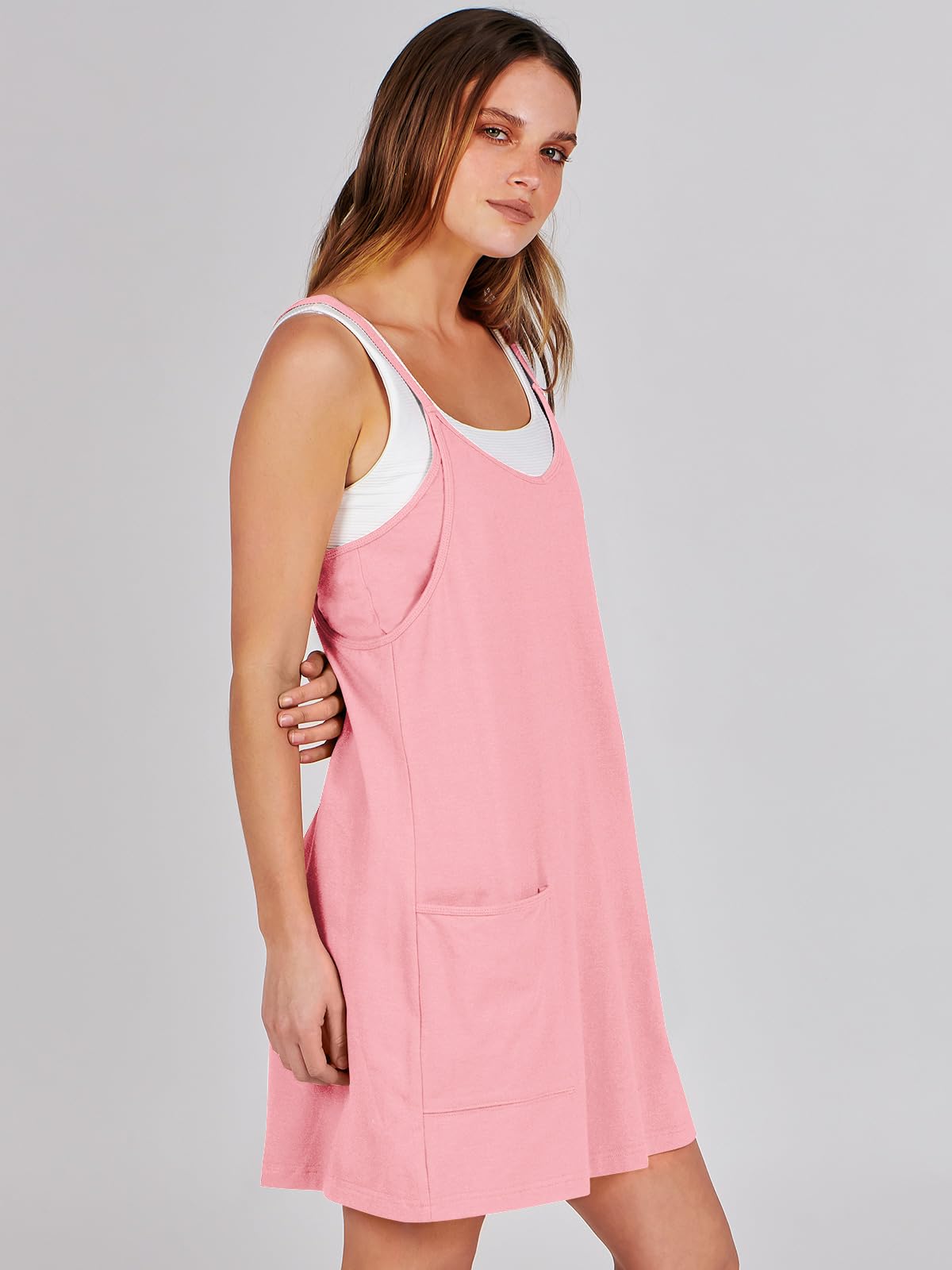 ANRABESS Women Athletic Dress Summer Tennis Workout Active Sports Mini Romper Dress Built in Shorts Travel Vacation Clothes Pink X-Smal