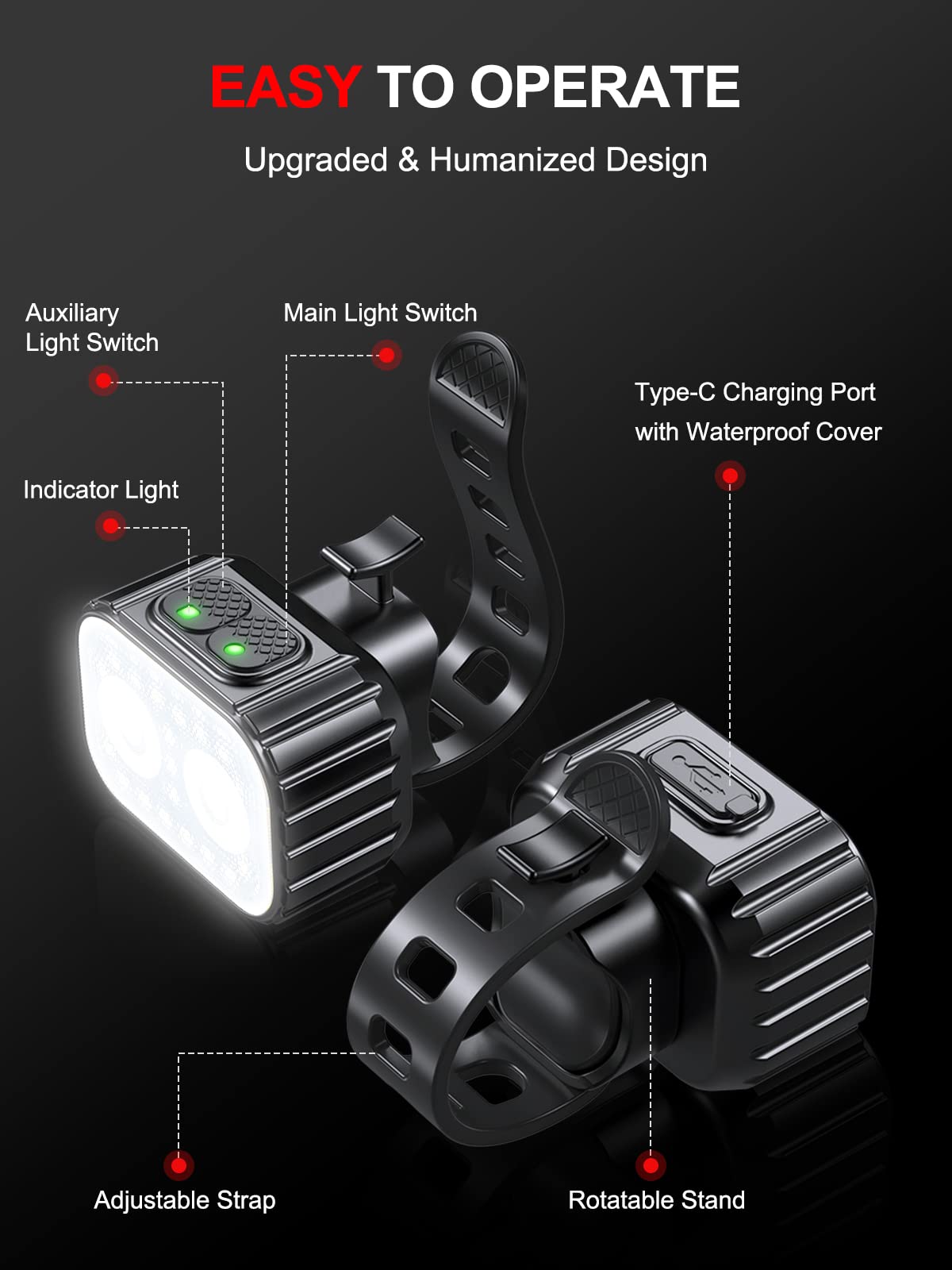 FOCBYE Bike Lights, Super Bright Bike Light Set, IPX6 Waterproof Bike Lights Front and Back, 8+12 Lighting Modes, USB Rechargeable LED Bicycle Light, Mountain Bike Cycling Front Light Rear Light