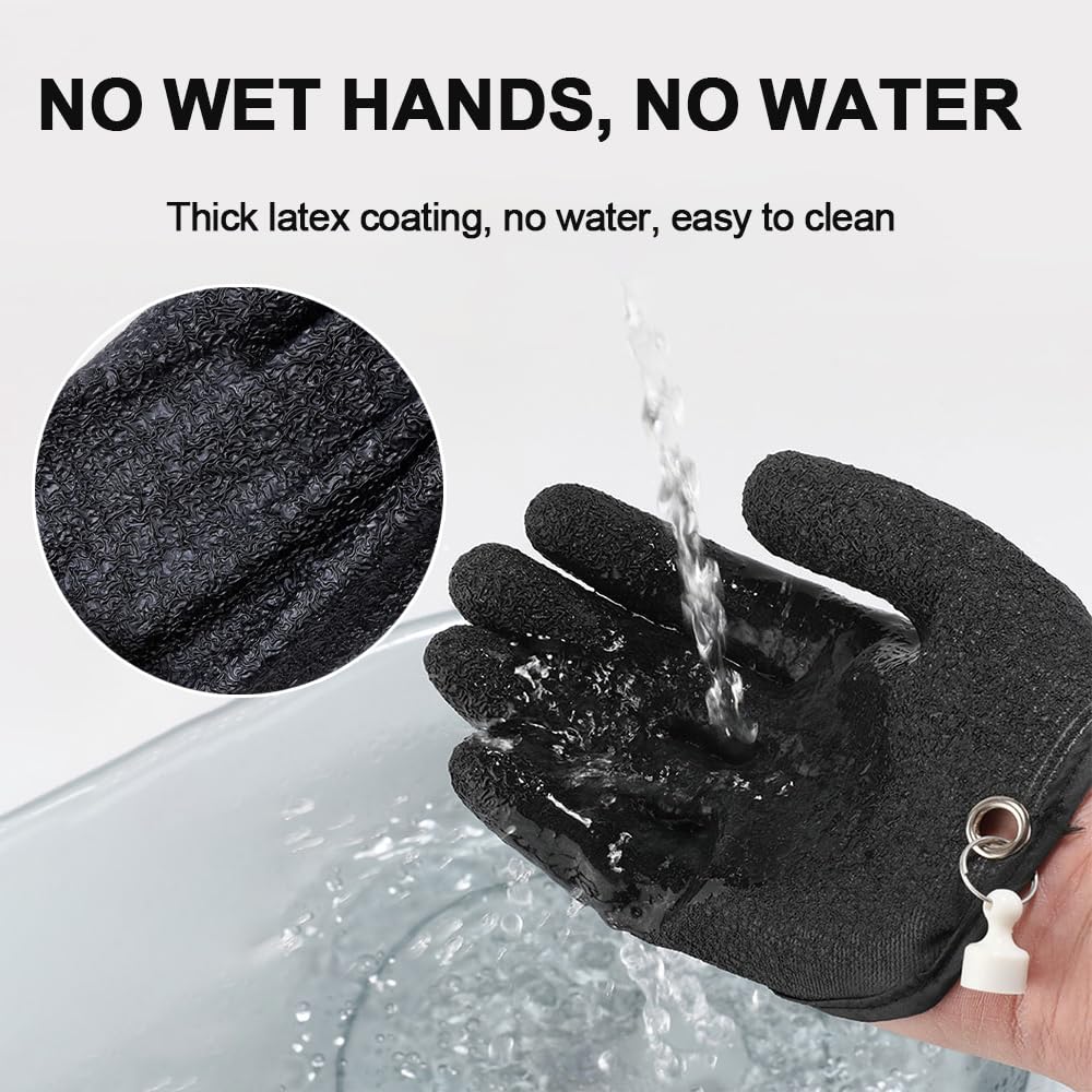2Pcs Fishing Gloves with Magnet Release, Professional Anti-Slip Catch Fish Gloves for Women Men, Puncture Proof Ice Fishing Glove for Handling,Catching, Fisherman Fishing Accessories (Black)