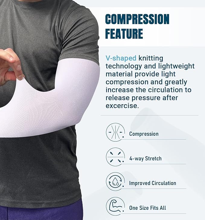 Aegend Sun Protection Cooling Arm Sleeves Set 4 Pairs - Tattoo Cover for Men Women Youth White