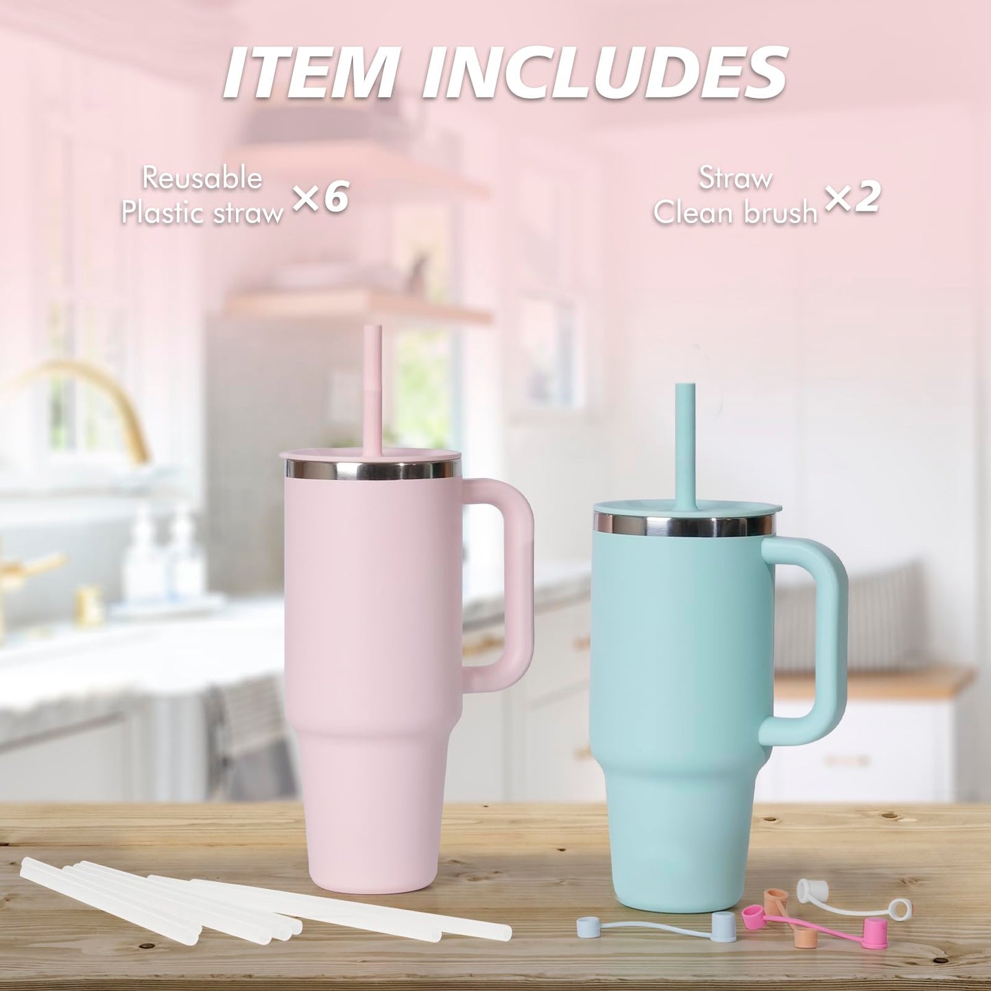 Jetstop Replacement Straws compatible with Hydro Flask 40 oz Travel Tumbler, Reusable Straw for Hydroflask Press-in Straw Lid (Fit 40oz, 8.78 inch)