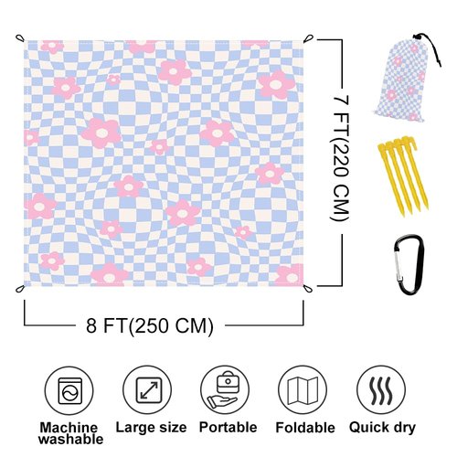 Vigesun Beach Blanket Waterproof Sandproof Extra Large 8 Ft X 7 Ft for 4 Adults Oversized Sand Free Beach Mat with 4 Corner Pockets and Stakes Portable for Beach Picnic Travel Camping (Pink Purple)