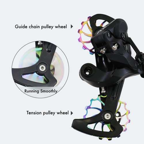 DJC Bike Ceramic Bearing Pulley Wheel 2pcs Guide Roller 11T 12T 13T 14T 15T 16T MTB Road Bike Rear Derailleur for Shimano for Sram Pulley oilslick (oilslick, 2pcs 14T)