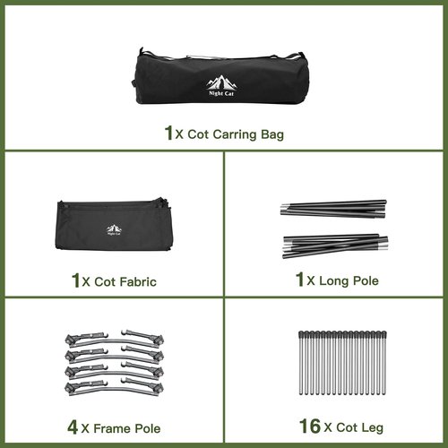 Night Cat Camping Cot Bed - Portable Folding Sleeping Cots for Adults 1-Person Outdoor Elevated Off-Ground Beds Easy Set-up Army Sleeping Bed 87"x28"