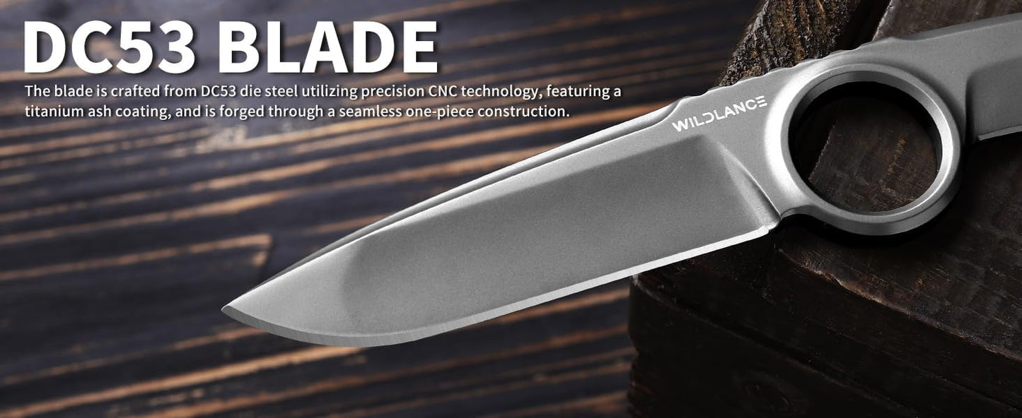EDC Fixed Blade Knife with Sheath, Camping Knife Fixed Blade 3.3" DC53 Steel Outdoor Survival Blade Full Tang Hunting Knives for Men Women IB-01, Silver