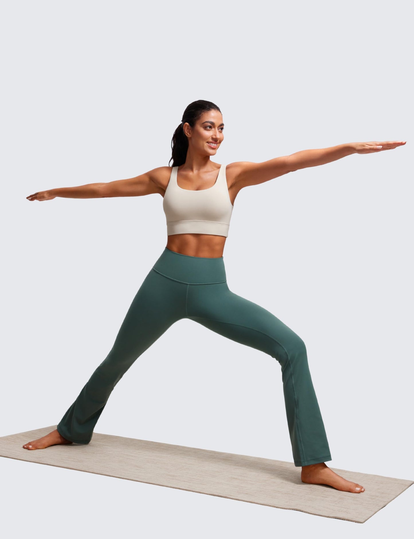 CRZ YOGA Butterluxe U Back Longline Sports Bras for Women - Scoop Neck Padded Yoga Workout Crop Top with Built in Pads Mojave Tan Medium