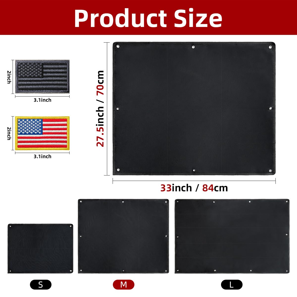 J.CARP Patch Board, Patch Wall Tactical Patch Display, Hook and Loop Military Patches Holder (Black 27.5" * 33" Comes with 2Pcs Flag Patches)
