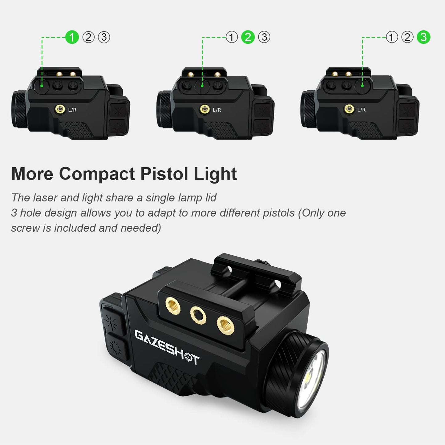 GAZESHOT Mini 700 Lumen Pistol Light Laser Combo Weapon Light Tactical Flashlights, Magnetic USB Rechargeable with Green Beam and Strobe Mode for GL Glock and Picatinny Rail