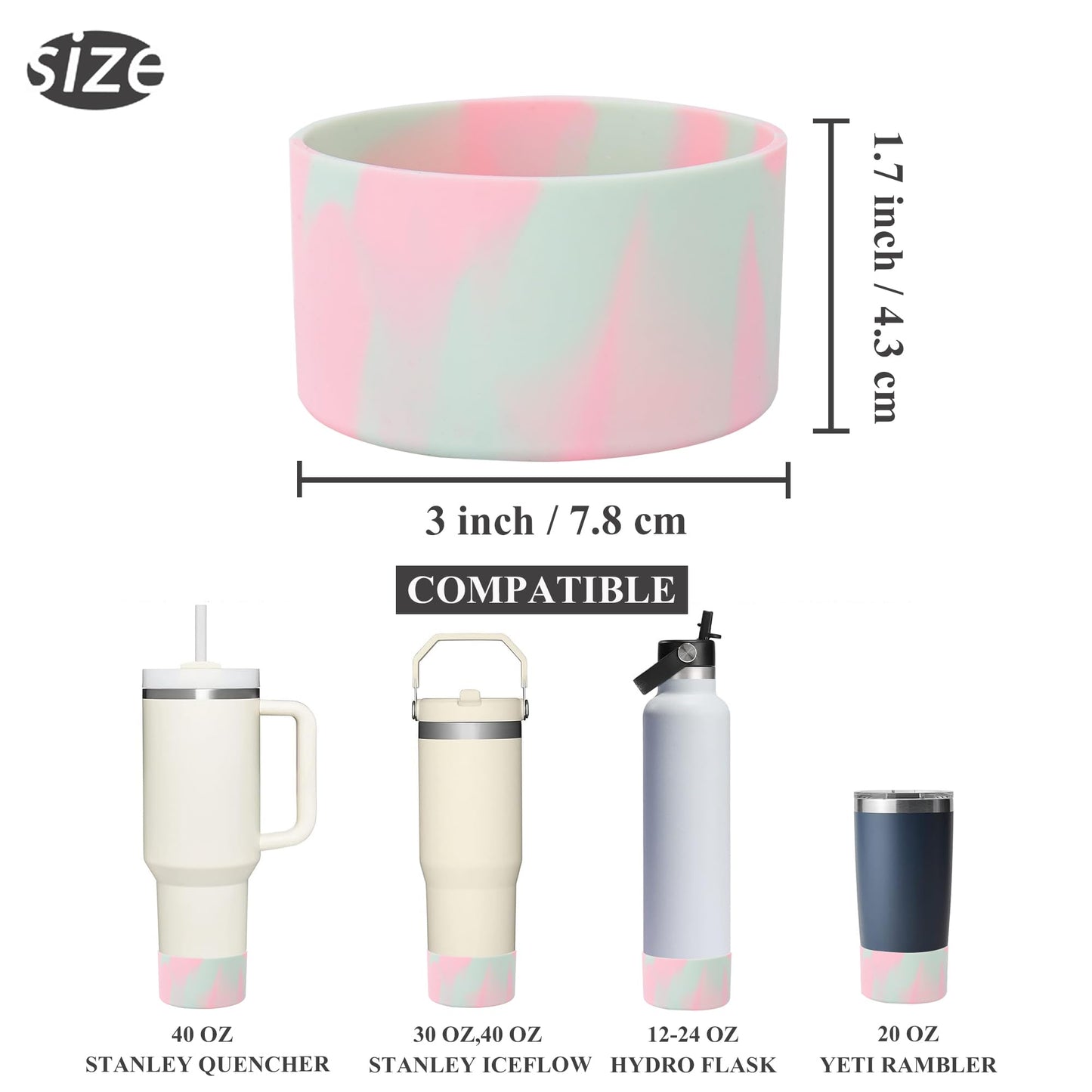 Jasenna Protective Silicone Boot for Stanley Quencher H2.0 40 oz & IceFlow Flip 20 oz 30 oz and hydroflask 12-24 oz, Anti-Slip Bottle Bottom Sleeve Cover(1-Pink Green)