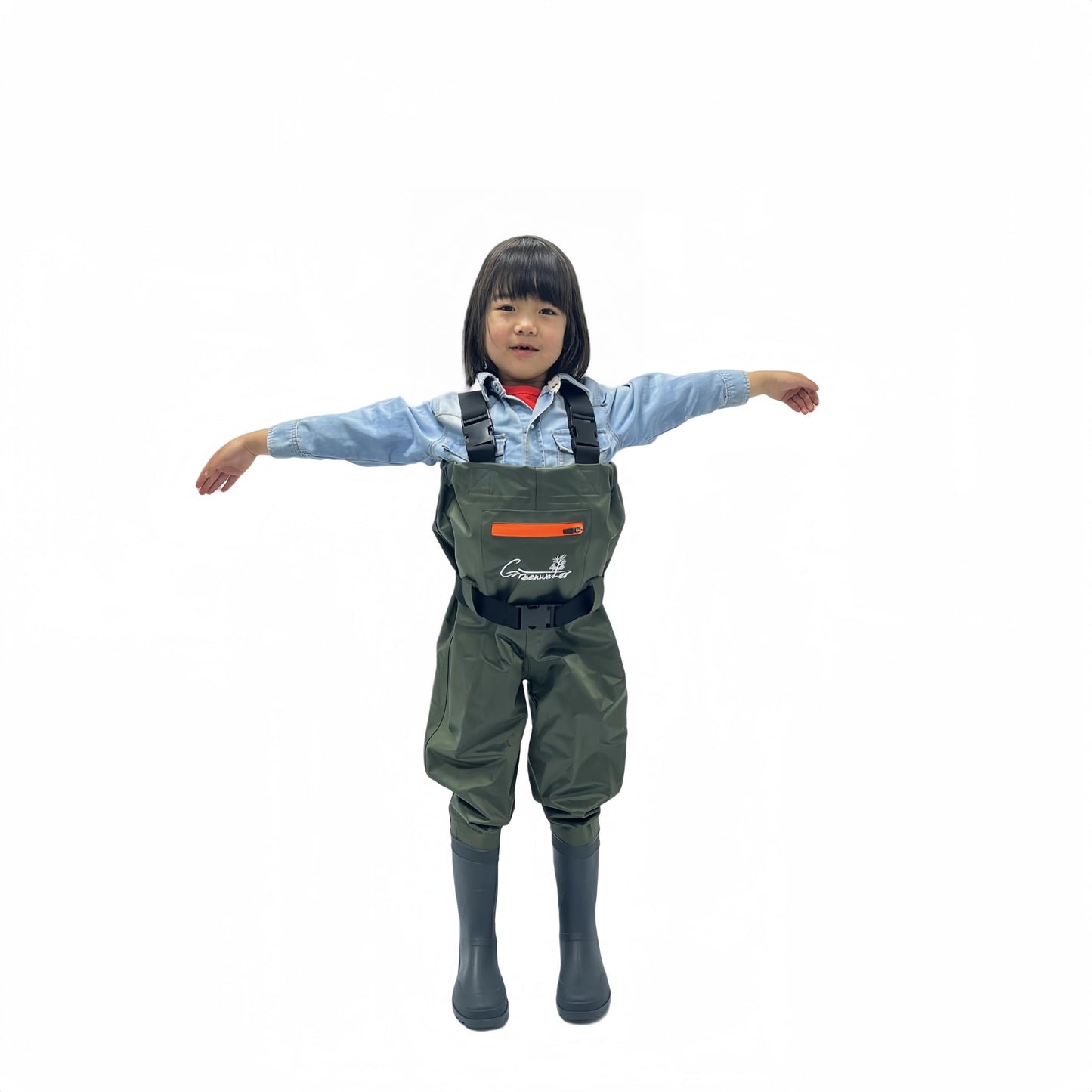 GREENWATER Kids Chest Waders Youth Fishing Waders with Boots Waterproof for Children Boys Girls Hanger & Bag Included (Green, 8-9Y)