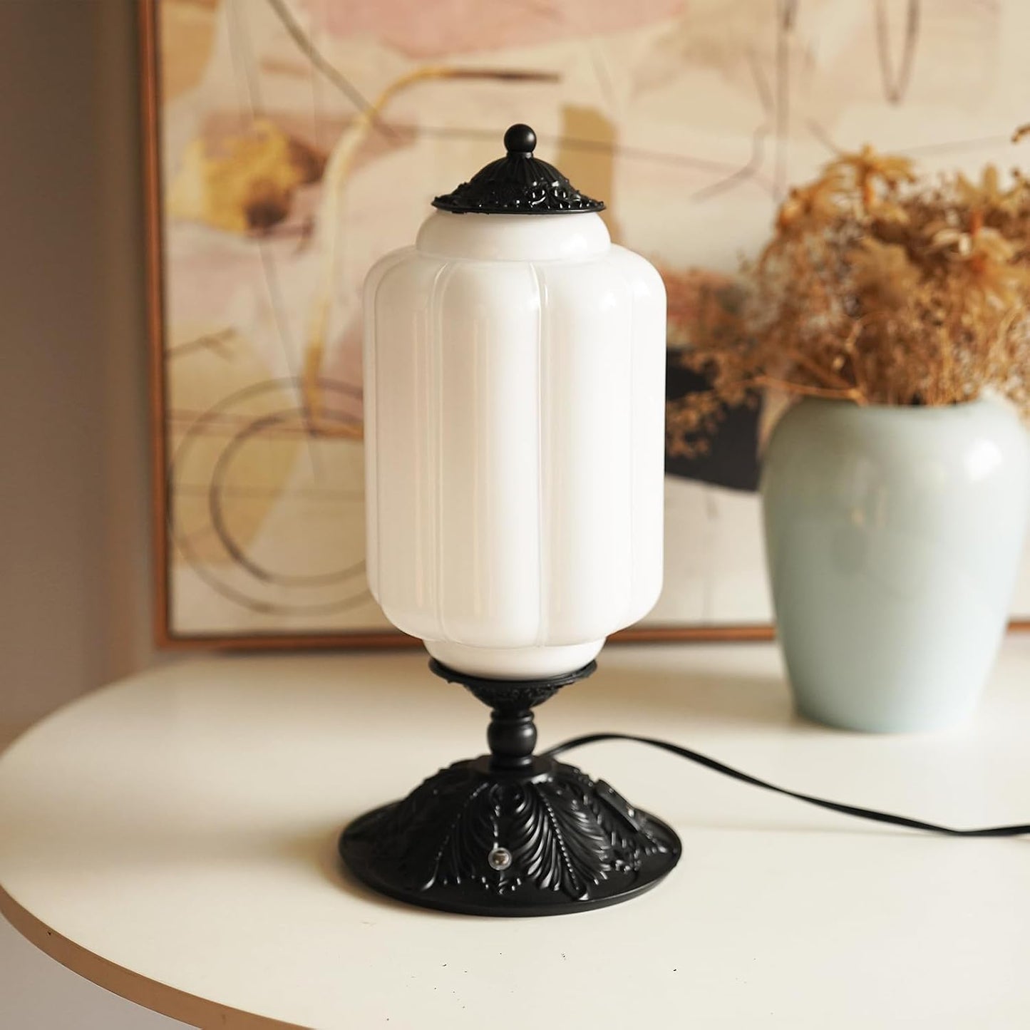 Milk Glass Touch Table Lamp, Elegant Green Jadeite Glass Bedside Desk Lamp 3 Way Dimmable with USB C+A Charging Ports - Bedroom Nightstand & Living Room Essential, 4W Bulb Included (Green, 6.5)