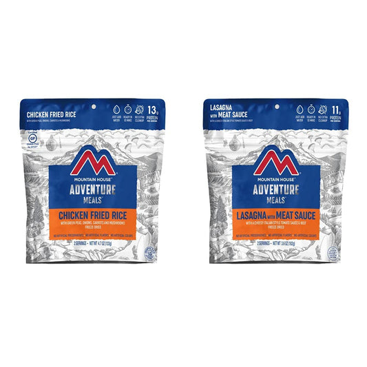 Mountain House Chicken Fried Rice and Lasagna with Meat Sauce | Freeze Dried Backpacking & Camping Food | 2 Servings Each