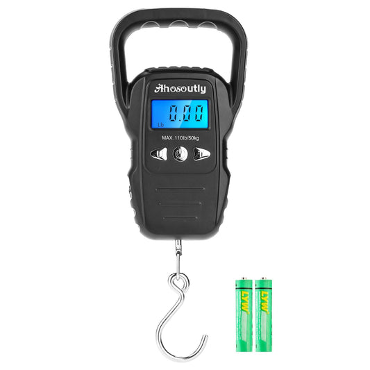 Fish Scale,110lb/50kg Large Handle,Large Backlit LCD Display,Digital Fish Scale with Built-in Measuring Tape, Outdoor Fishing Gifts for Men,Black