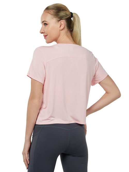 GRAMVAL Womens Cropped T Shirts, Short Sleeves Crew Neck Tee Tops Athletic Workout Gym Yoga Sweatshirts Pink L