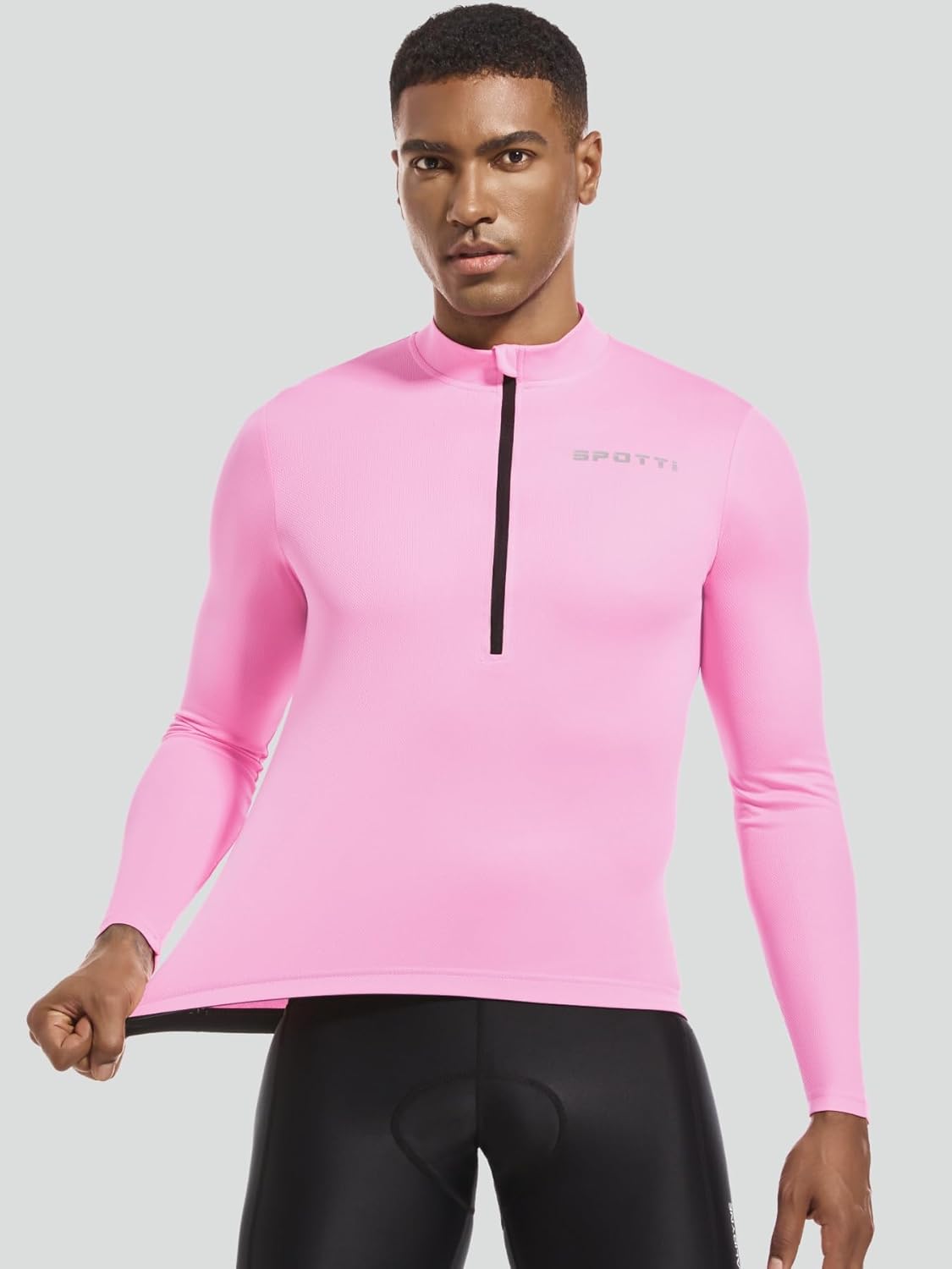 Spotti Men's Cycling Bike Jersey Long Sleeve with 3 Rear Pockets - Moisture Wicking, Breathable, Quick Dry Biking Shirt