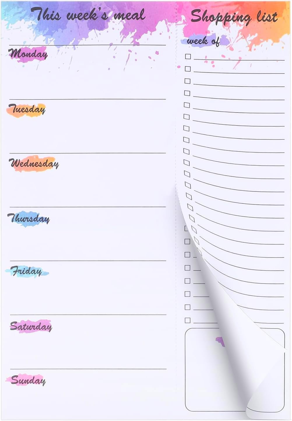 60 Sheet Meal Planner for Fridge, Magnetic Weekly Meal Planner & Grocery List with Tear-off Shopping List for Meal Prep, 7x10''-Flower Design