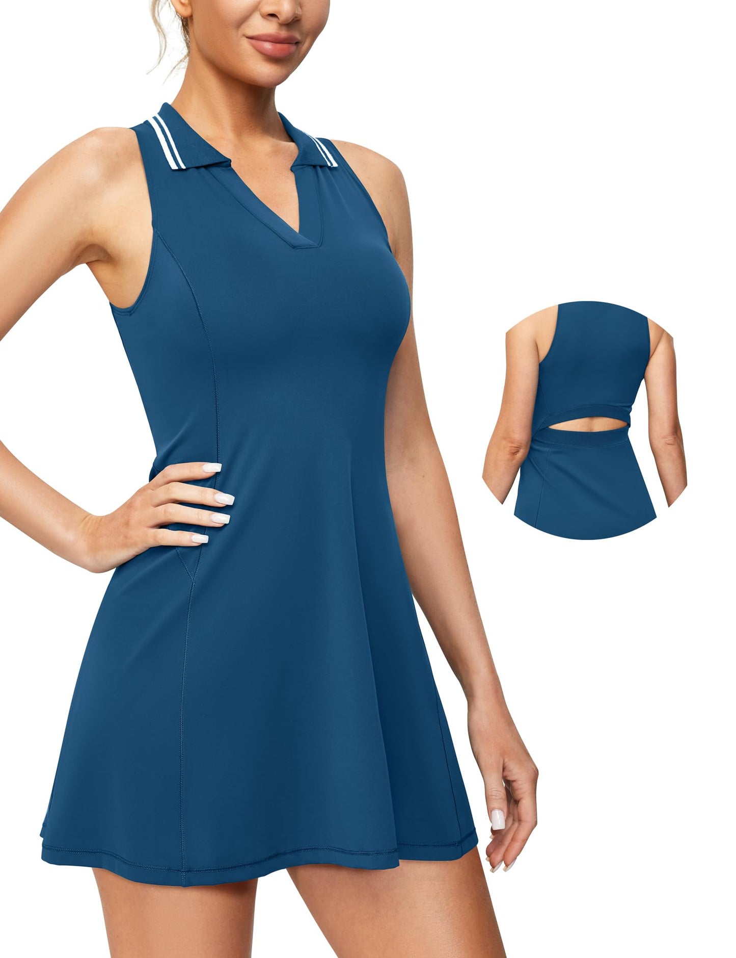 IUGA Tennis Dress for Women Golf Dress with Shorts Underneath Workout Athletic Dresses Built-in Bra Sleeveless Polo Dresses