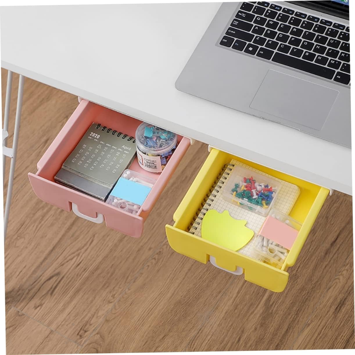 Homoyoyo Drawer Storage Box Hidden under Desk Organizer Smooth Surface Easy to Pull Holds Pencils Erasers Kitchen Items Jewelry