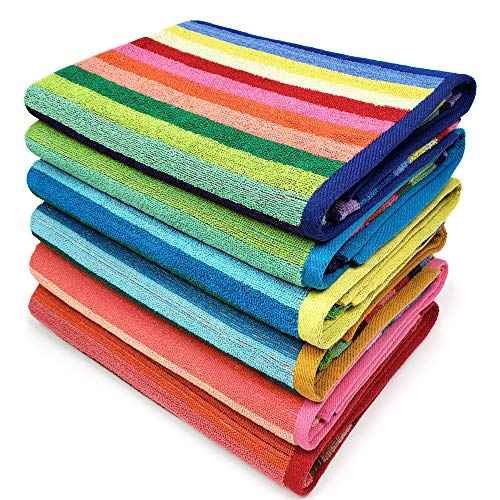 Kaufman Colored Classic Multi-Color Stripe Towel - Oversized Towels for Beach & Pool - Soft & Absorbent Towels for Versatile Use - Large Cotton Towel for Adults & Kids 30" x 60" - 6 Pack (Old Version)
