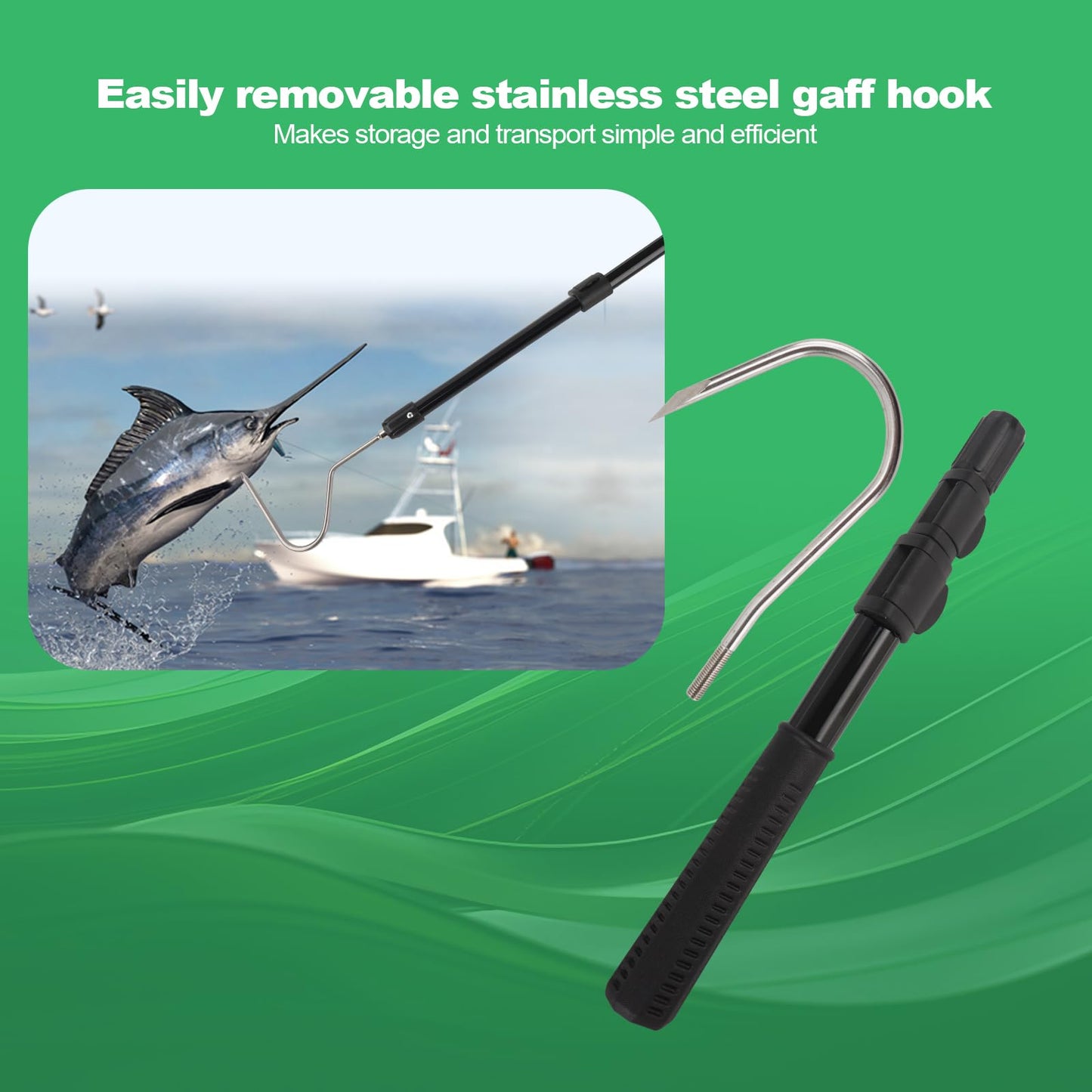 Fishing Gaff Spear Hook Stick with Stainless Gig Hook, Telescopic Aluminium Alloy Pole for Saltwater, Offshore Freshwater Ice Fishing Tool-44inch