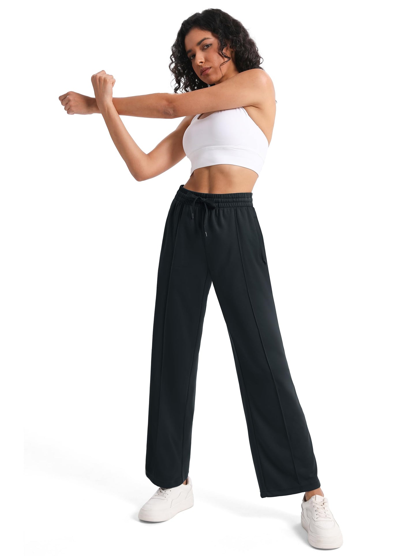 Tapata Women's 34" Inseam Tall Track Pants Loose Straight Leg Jogging Sweatpants Warm-Up Sports Athletic Running, Black, S