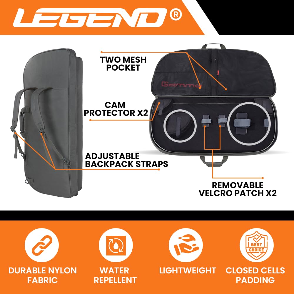 Legend Gamma Compound Bow Case - Premium Archery Bow Cases with Backpack & Shoulder Straps, Soft Bow Case for Archery Accessories, Lightweight Travel Bow Bag with Multiple Storage Pockets - Black