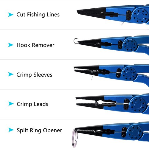 Night Cat Fishing Pliers with Sheath and Lanyard, Long Nose Jaws Braid line Cutters, Saltwater Crimper,Split Ring Openers,Hook Removers, Fishing Tools Gears Rustproof