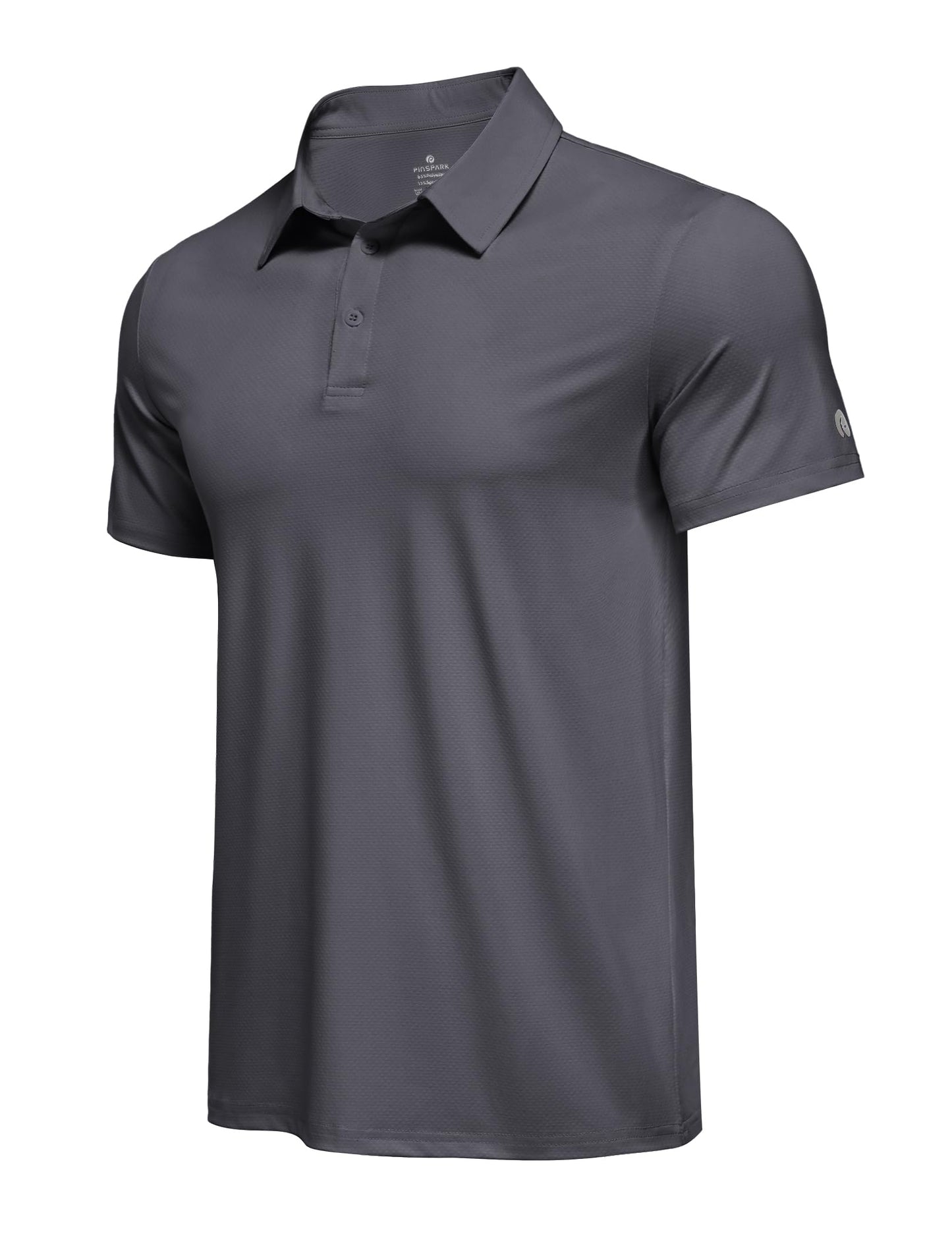 PINSPARK Mens Golf Shirts Moisture Wicking UPF 50 Polo Shirt Short Sleeve Quick Dry Golf Polos Casual Collared Shirt Men Dark Grey