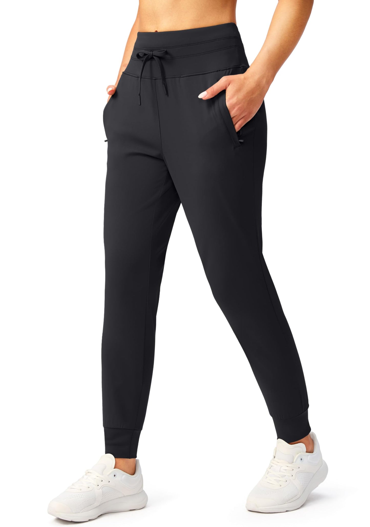 G Gradual Women's Joggers Pants with Zipper Pockets High Waisted Sweatpants Athletic Tapered Pants for Women Lounge Workout(Black,M)