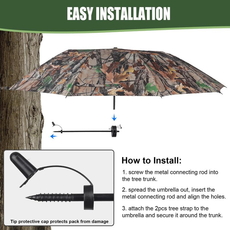 Kalkal Tree Stand Umbrella, 58" Wide Camo Hunting Umbrella for Tree Stand, Weather-Resistant Treestand Roof Quick Set, Portable Hunting Accessories