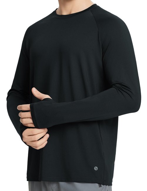 baleaf Men's Long Sleeve Running Shirts Sun Protection UV UPF 50+ T Shirts Workout Athletic Gym Quick Dry Zip Pocket Black XL