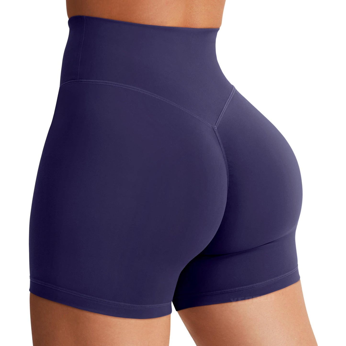 YEOREO Women's Biker Shorts 4.5" / 6" Workout Gym Shorts Craze High Waist Tummy Control Hidden Scrunch Running Yoga Shorts Navy