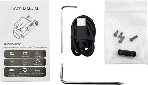 AYIN Tactical Pistol Light Combo 800 Lumen, Quick Disconnect, USB Rechargeable Tactical Rail Mounted Flashlight, Mounting Hardware, Battery and Charger Included