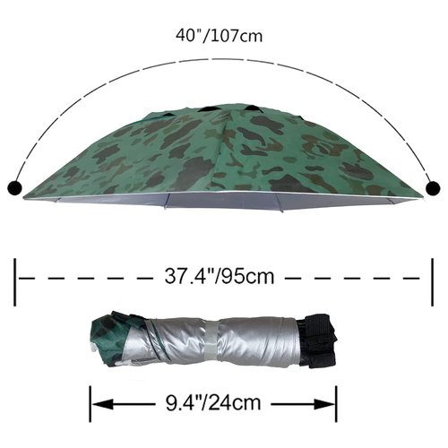 NEW-Vi Fishing Umbrella Hat Folding Adjustable Sun Rain Cap,7-Ribs Anti-UV Waterproof Headwear for Fishing Gardening Golf Sunshade Outdoor, 37.4”Oversize Hands Free Umbrellas（Camo/Silver