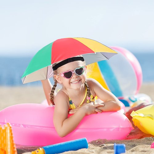 MUFEKUM 4 Pack Rainbow Umbrella Hats, 20.5in Hands-Free Kids' Head Umbrellas, Folding Waterproof Umbrella Caps for Outdoor Party, Fishing, Sun, Rain, Beach, Golf, Hiking