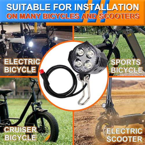 Electric Bike Headlight 48V 36V Waterproof Front Light with 2-Pin Connector