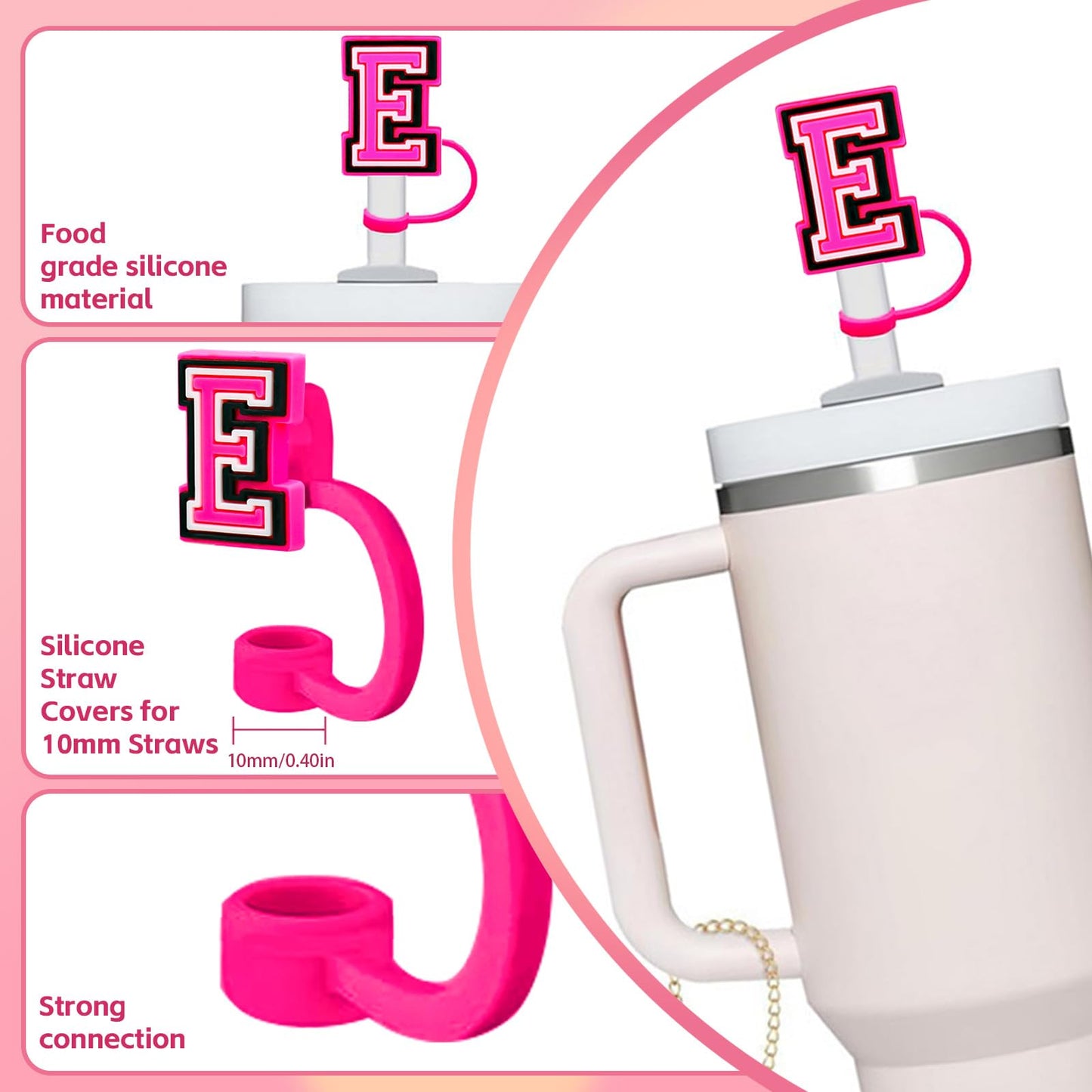 AUREHEN Letter Charm Accessories & Initial Straw Cover Cap & Protective Glitter Silicone Boot for Tumbler 20-40oz & Water Bottle 12-24oz and More Bottles Tumblers